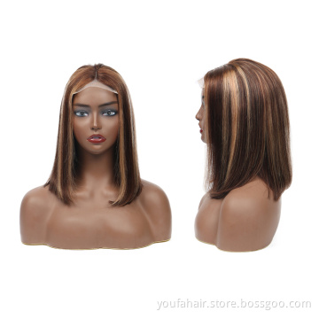 Blonde Ombre Cambodian Virgin Human Hair 4x4 HD Lace Short Bob Wig for Black Women Transparent Lace Frontal Wig with Baby Hair